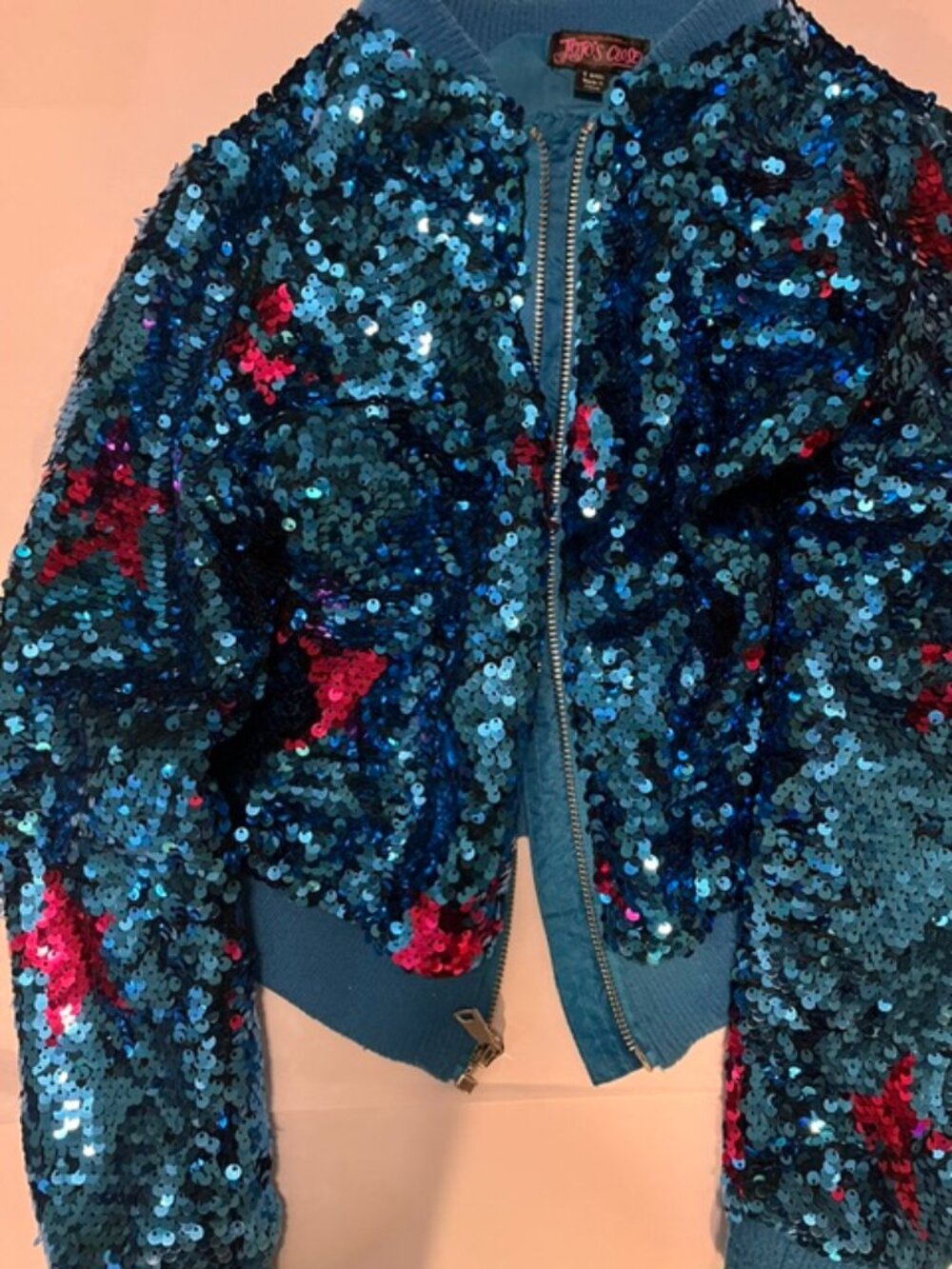 JoJo's Closet sequin girls jacket. loved. sz 6/6X  blue & pink.